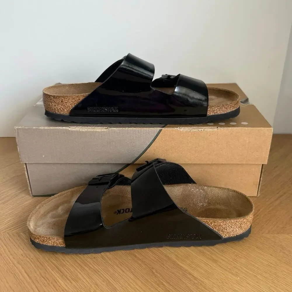 Birkenstock Arizona Birko-Flor Patent Leather Unisex Sandals- SZ Men 7- Women 9
